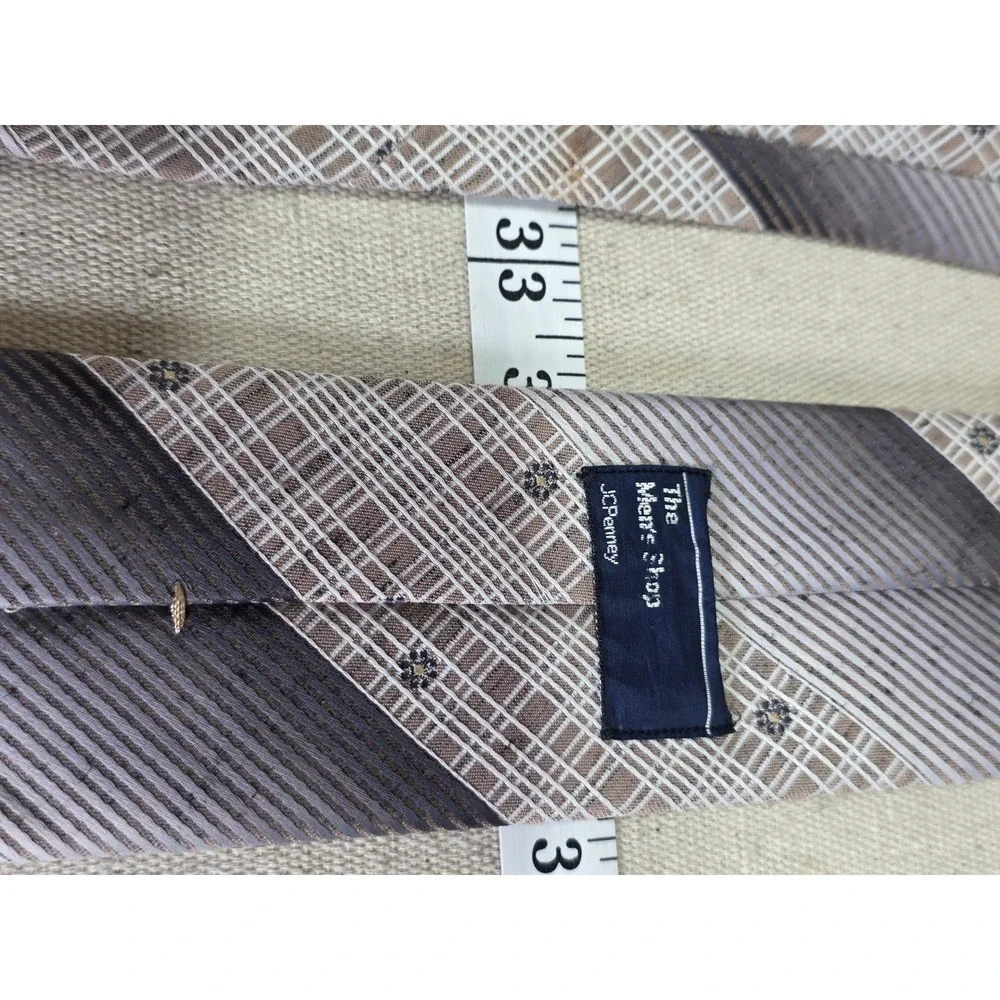 JCPenney The Mens Shop Vintage Grey Brown Striped Floral Polyester Necktie 2842